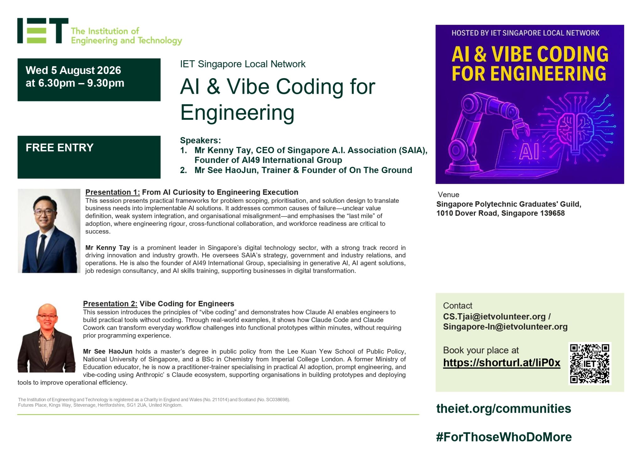 Speaking at IET Singapore: AI & Vibe Coding for Engineering — 5 Aug