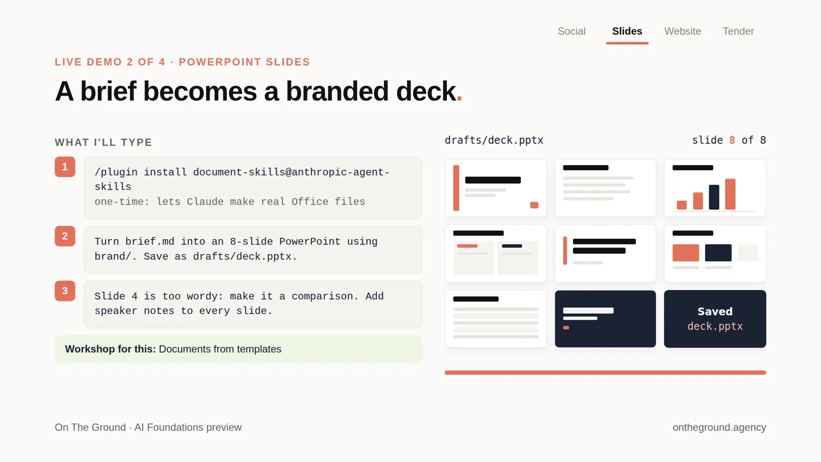 Slide 6: Demo 2: a brief becomes a branded deck